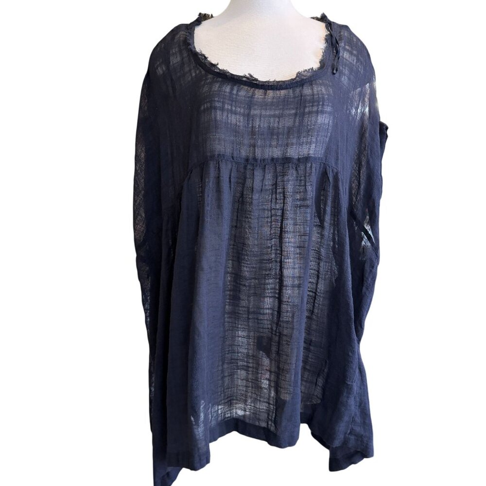Free People Boho oversized a line tank shirt size XS black semi sheer pockets ti - Picture 2 of 8